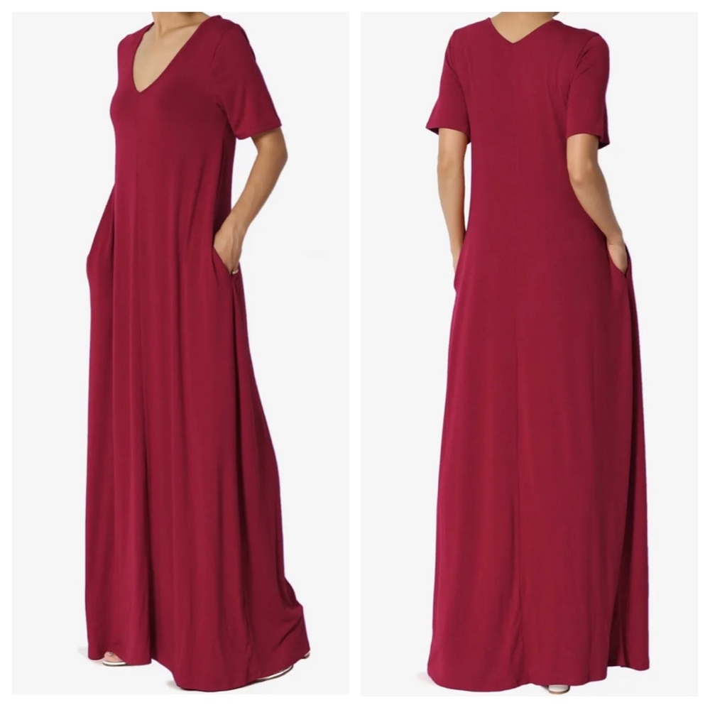 43 Boho Loose Fit V neck Maxi Dress